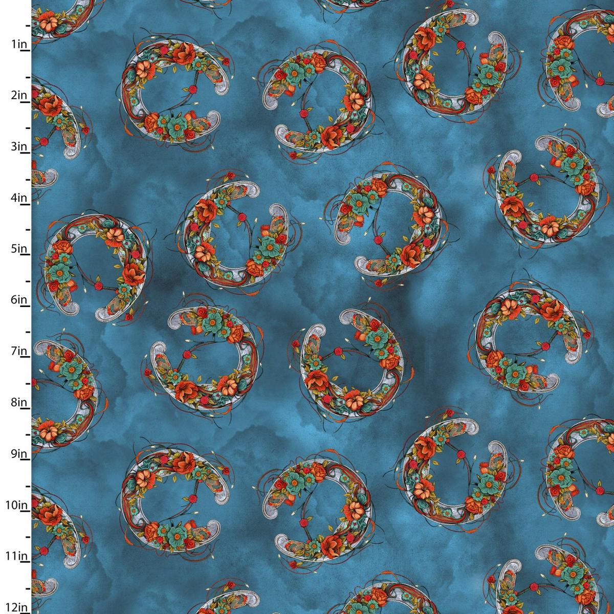 Drinkers of the Wind Horseshoe Texture Turquoise Cotton Fabric