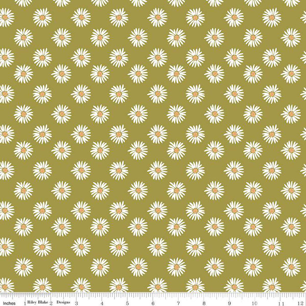 Flora No. 6 Daisies Green Cotton Fabric