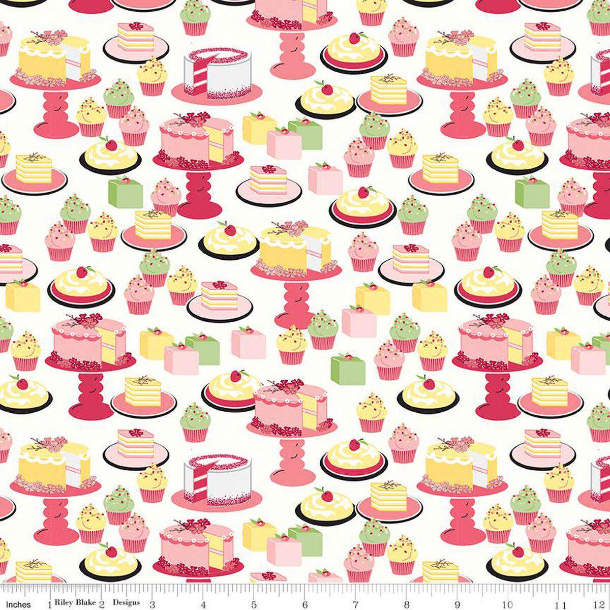Flour & Flower Sweet Bakes White Cotton Fabric - 1 yard