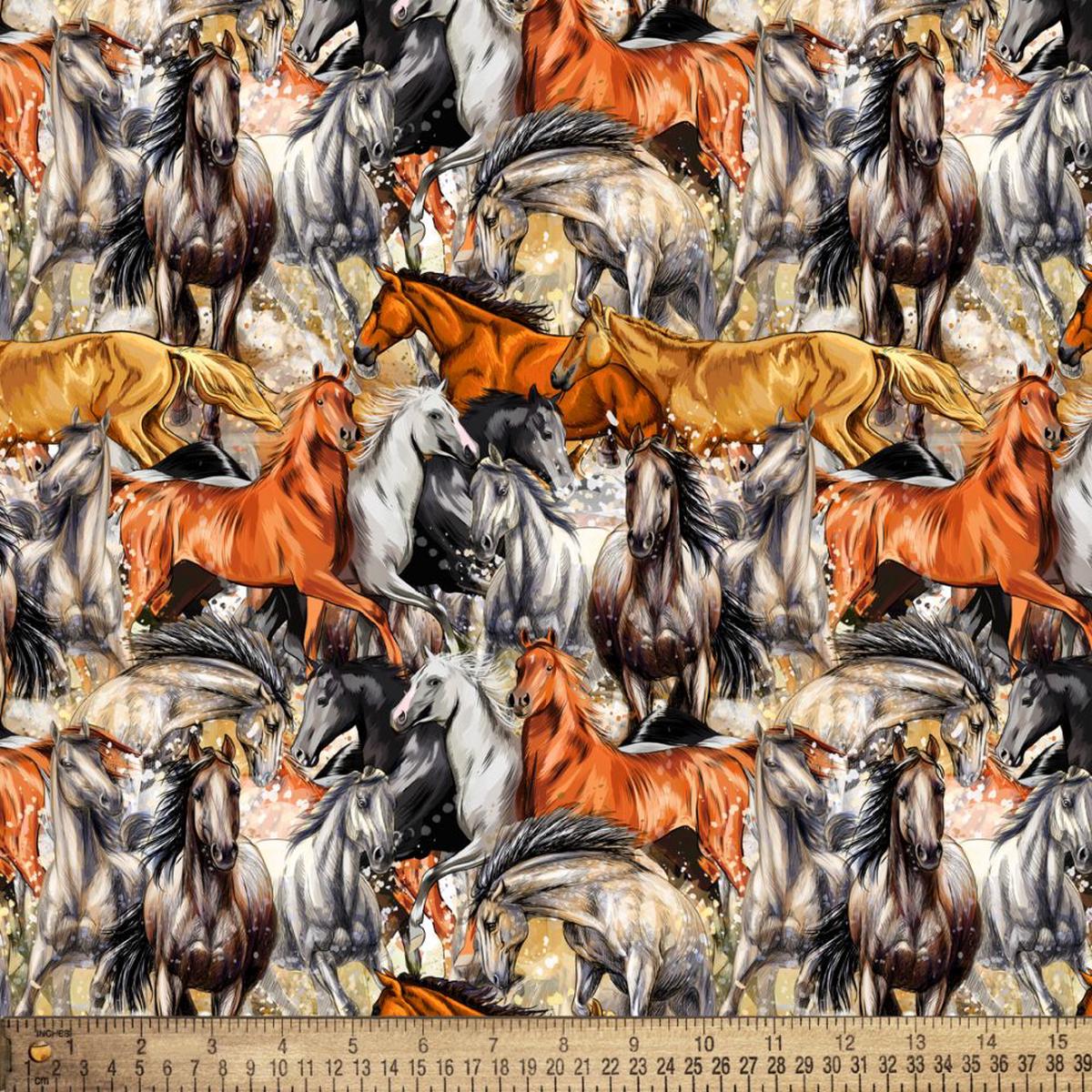 Galloping Horses Cotton Fabric - 1 yard