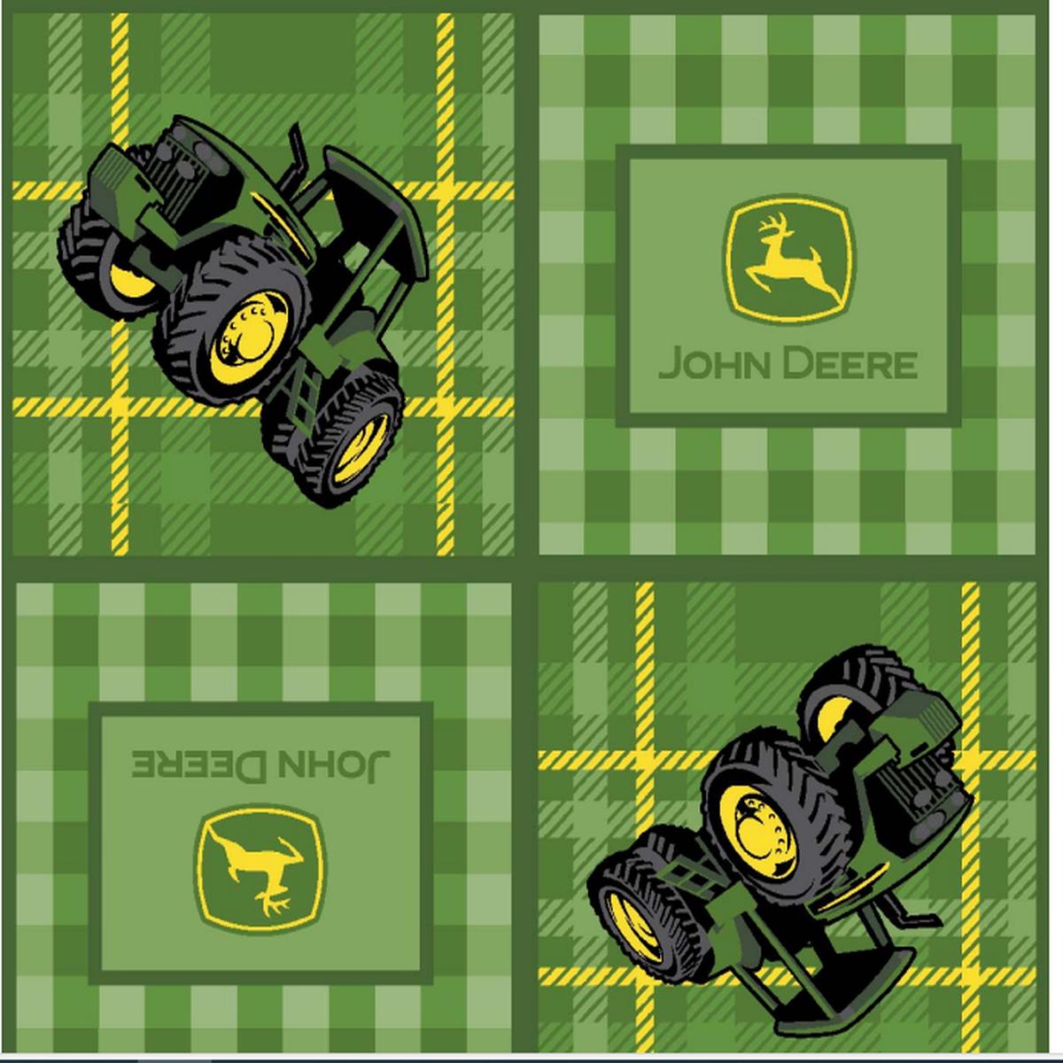 John Deere Green Plaid Patch Cotton Fabric - 1 yard