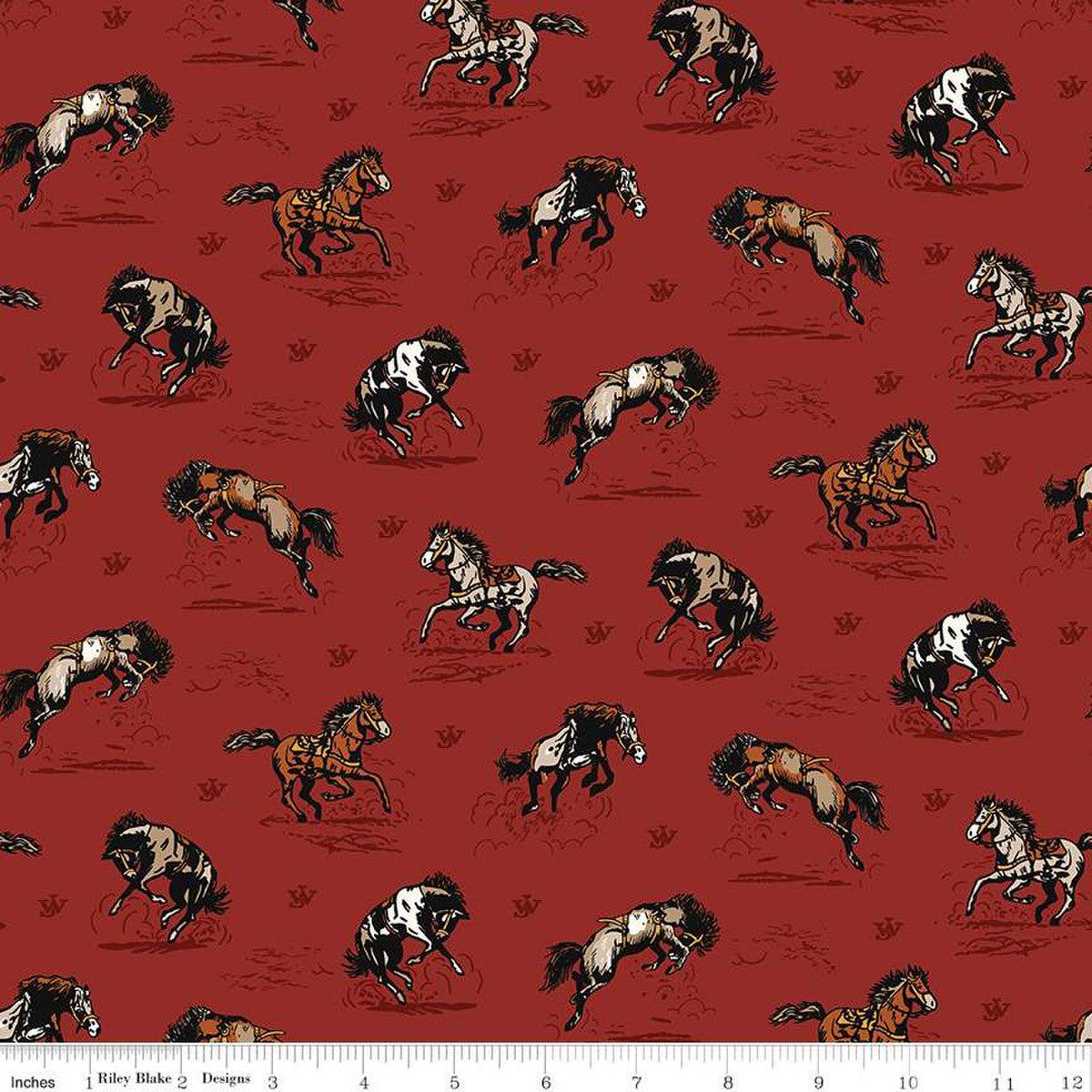 John Wayne Courage Horses Barn Red Cotton Fabric