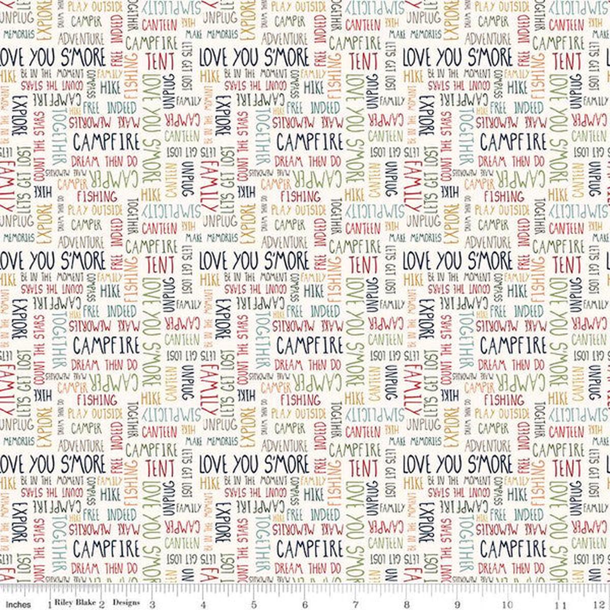 Love You S'more Text Cream Cotton Fabric