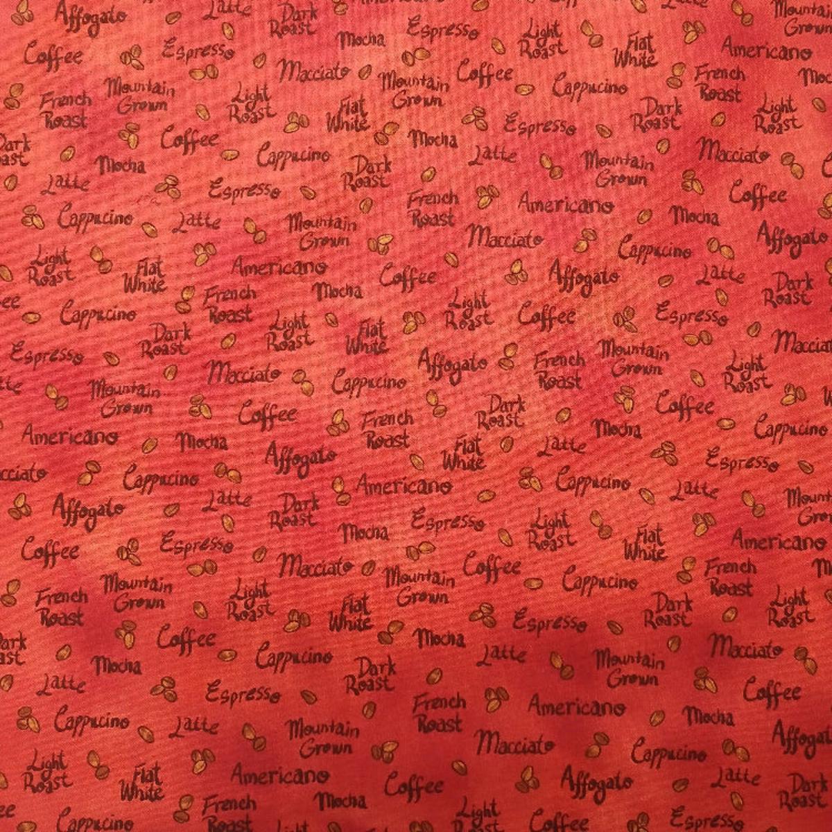Perfect Blend Coffee Words Toss Brick Cotton Fabric