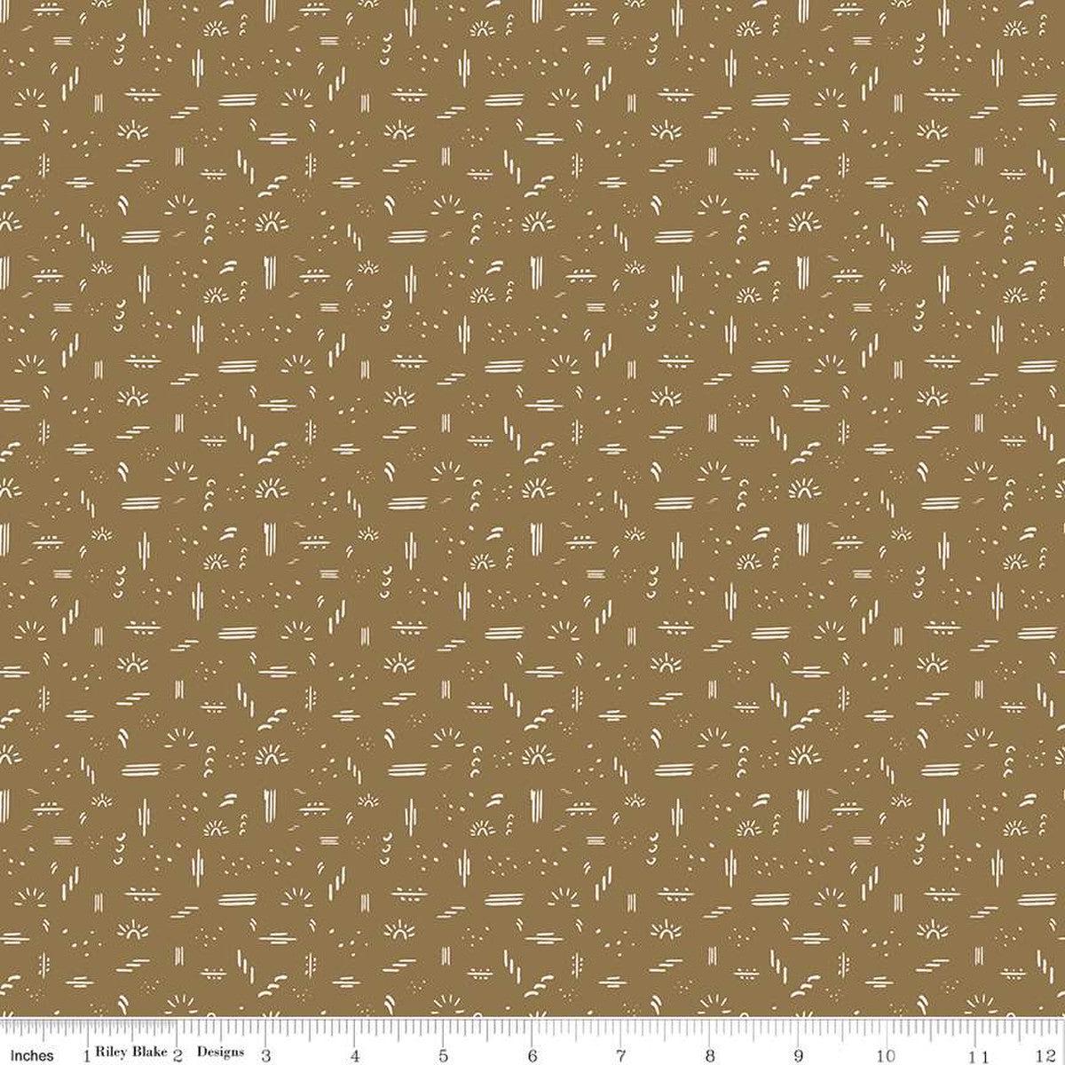 'Round the Mountain Dashed Khaki Cotton Fabric