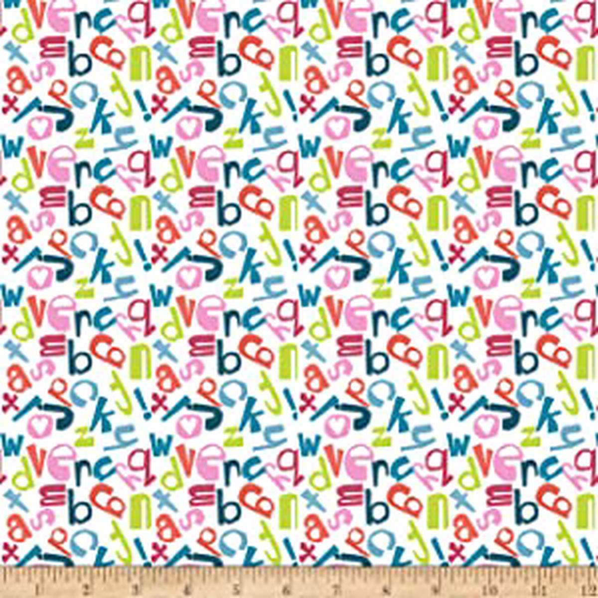 Silly Safari Alphabet White Cotton Fabric