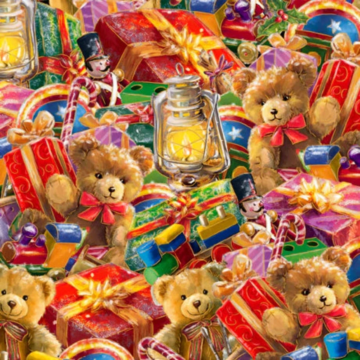 Up on the Housetop Toys in Multi Cotton Fabric - 1 yard