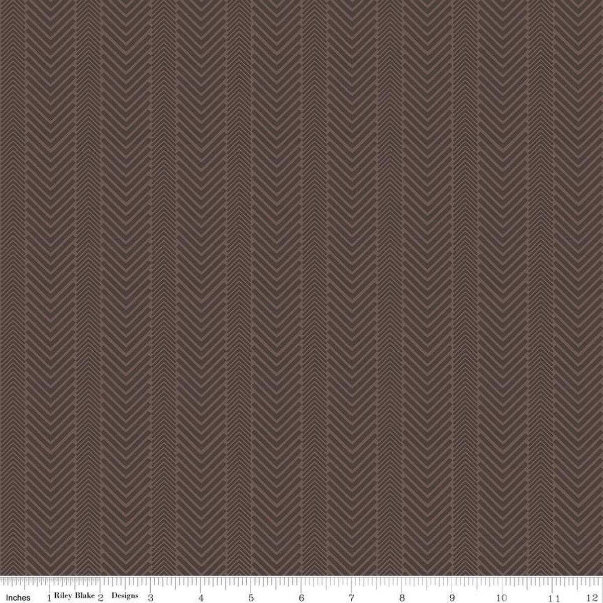 Wake at the Lake Herringbone Brown Cotton Fabric - 1 yard