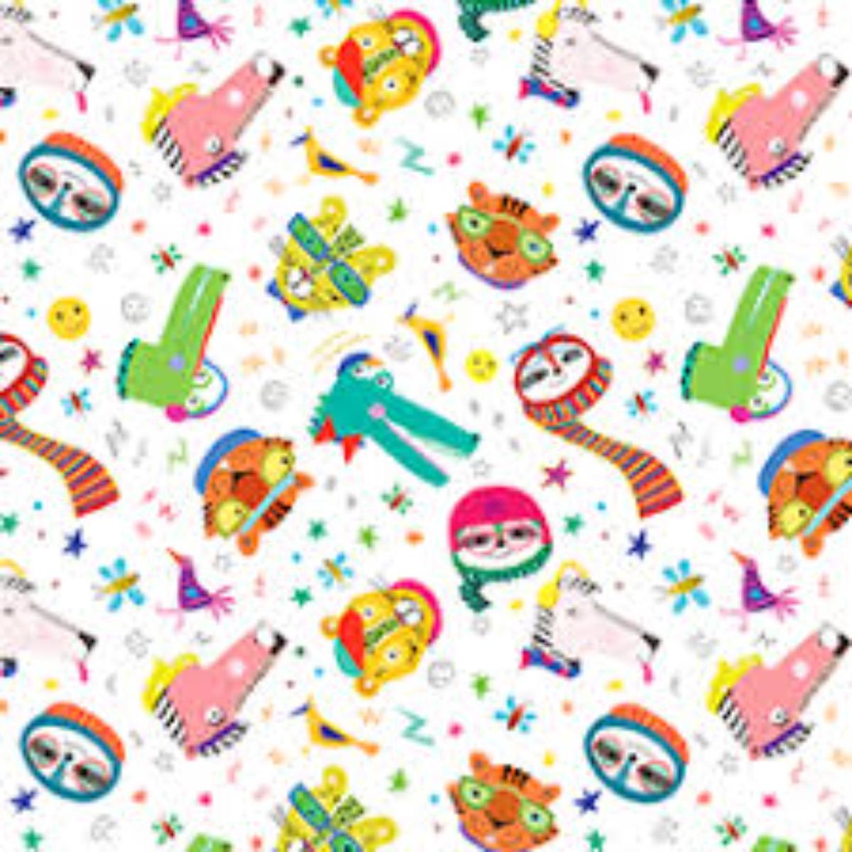 Animal Antics White Cotton Fabric
