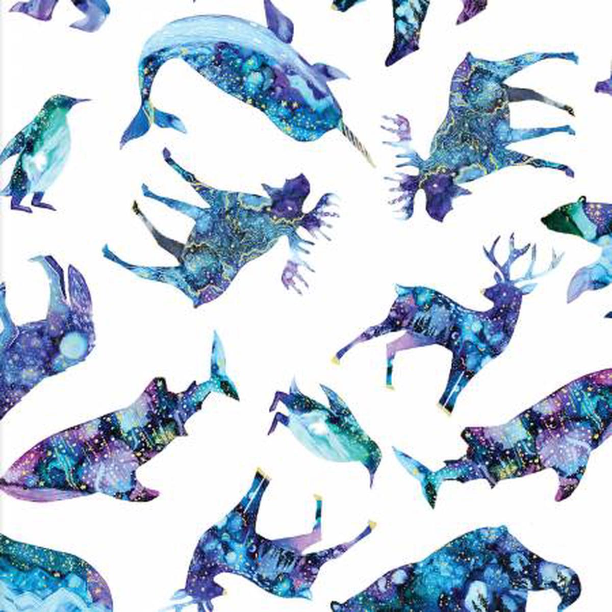 Arctic Wonder Arctic Animal Toss Metallic White Cotton Fabric - 1 yard