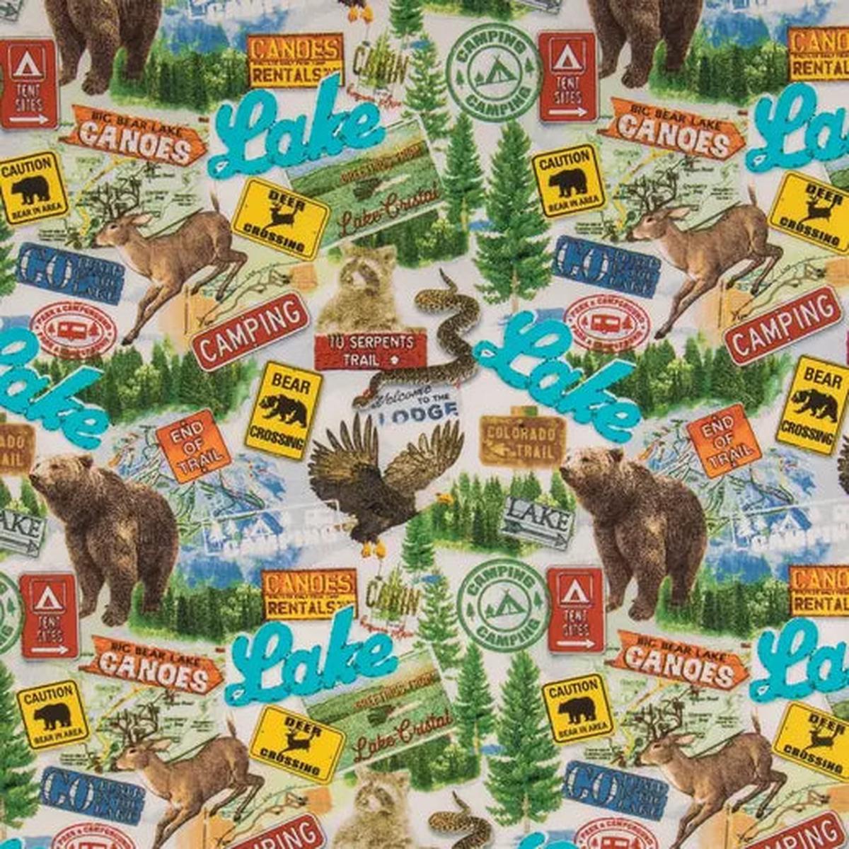 Bears & Canoes Cotton Calico Fabric