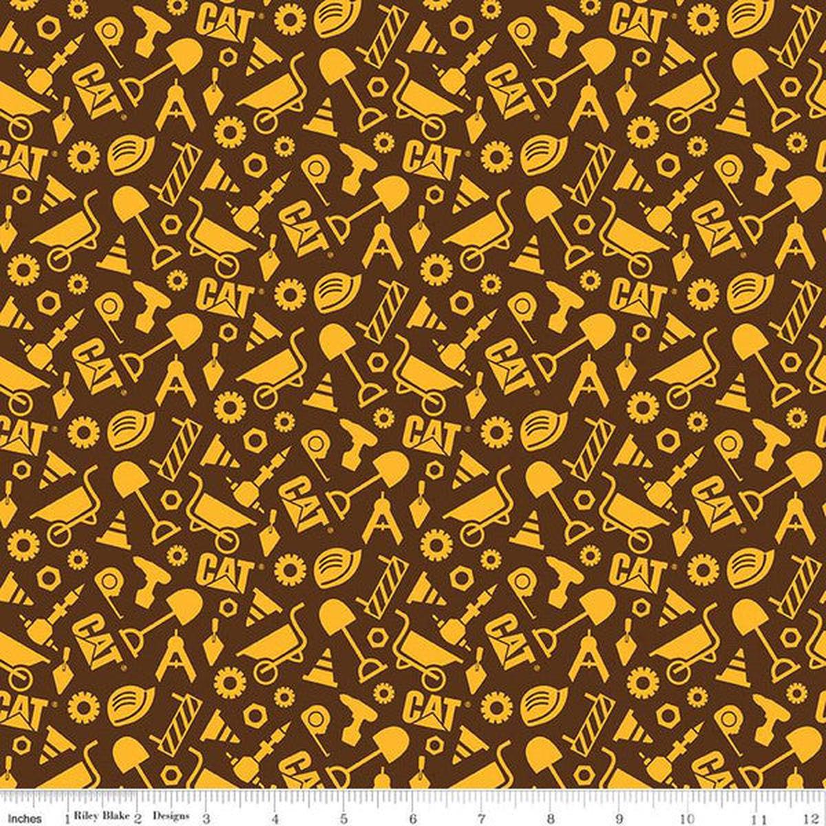 CAT Buildin' Crew Construction Set Brown Cotton Fabric
