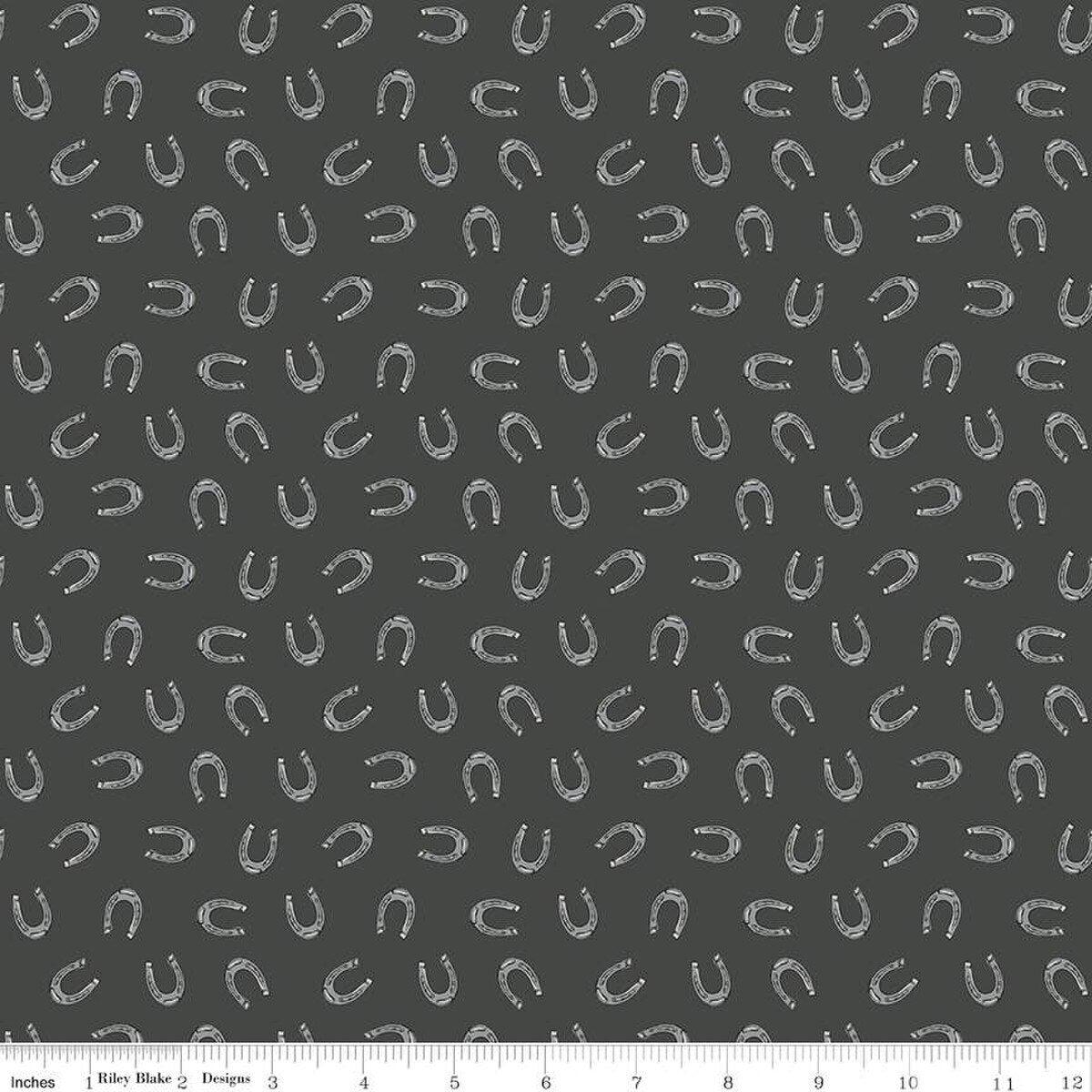 Cowboys Horseshoes Graphite Cotton Fabric - 1 Yard