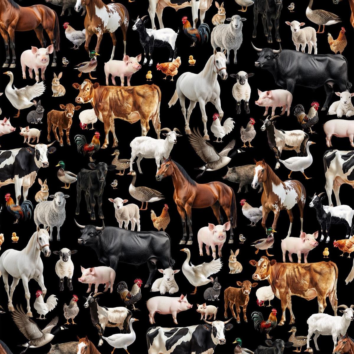 Farm Friends Black Cotton Fabric