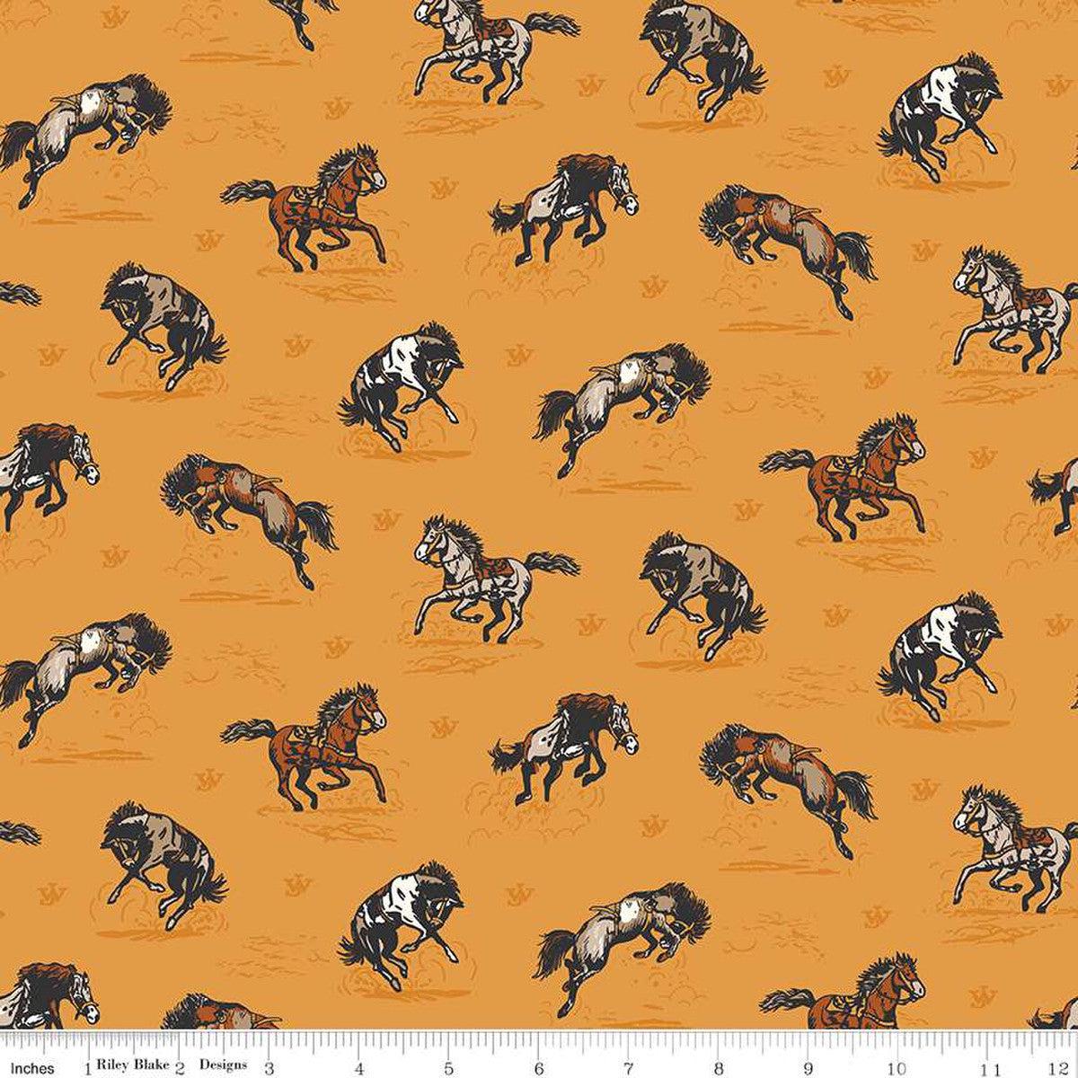 John Wayne Courage Horses Golden Cotton Fabric - 1 yard