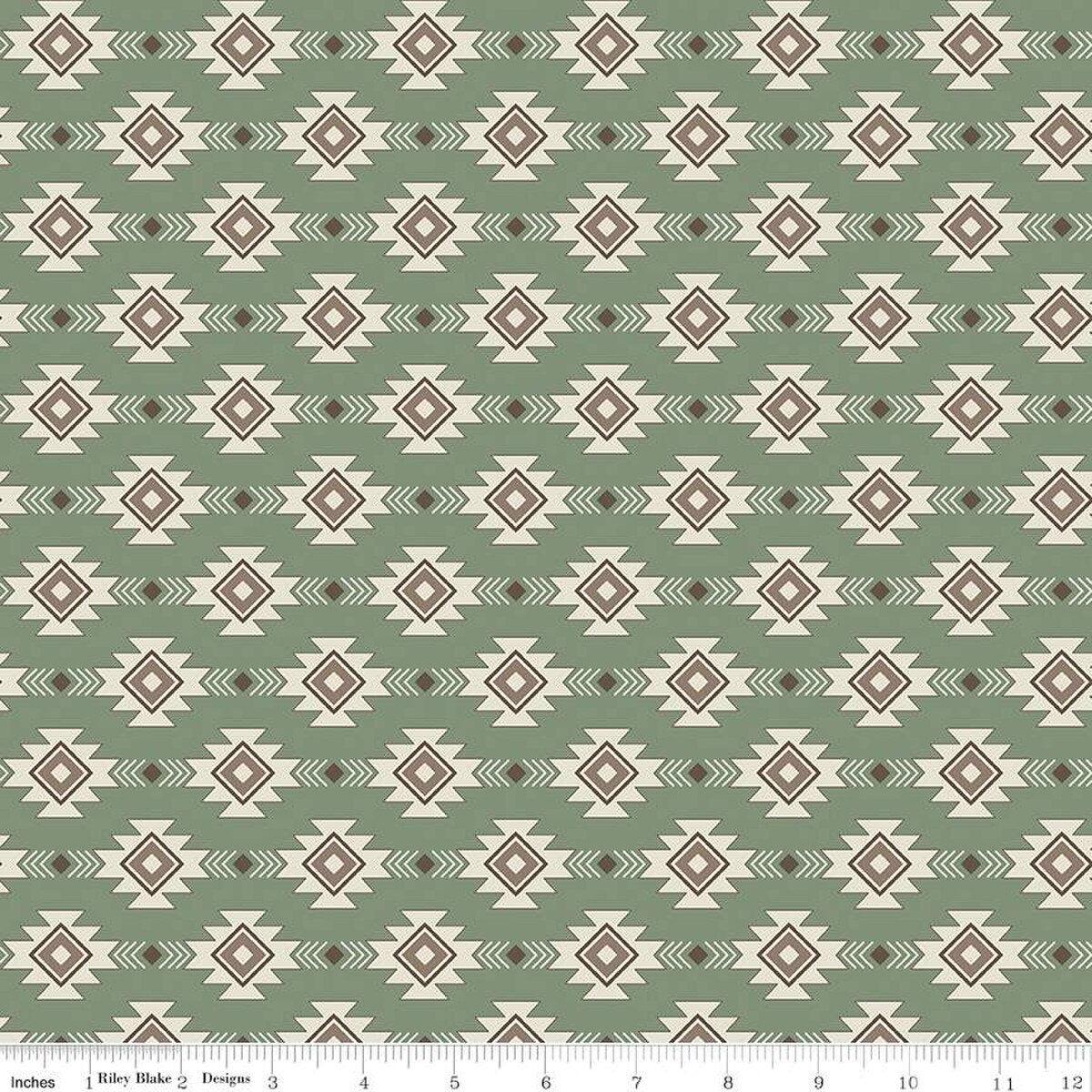 Let's Get Lost in the Woods Geometric Sage Cotton Fabric - 1 yard