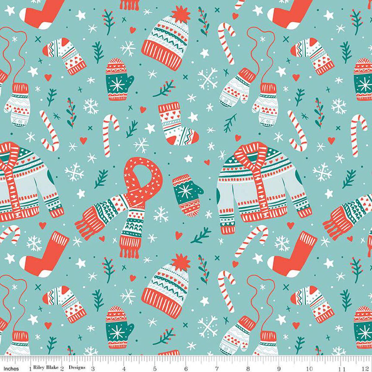 Ski Hill Main Aqua Cotton Fabric