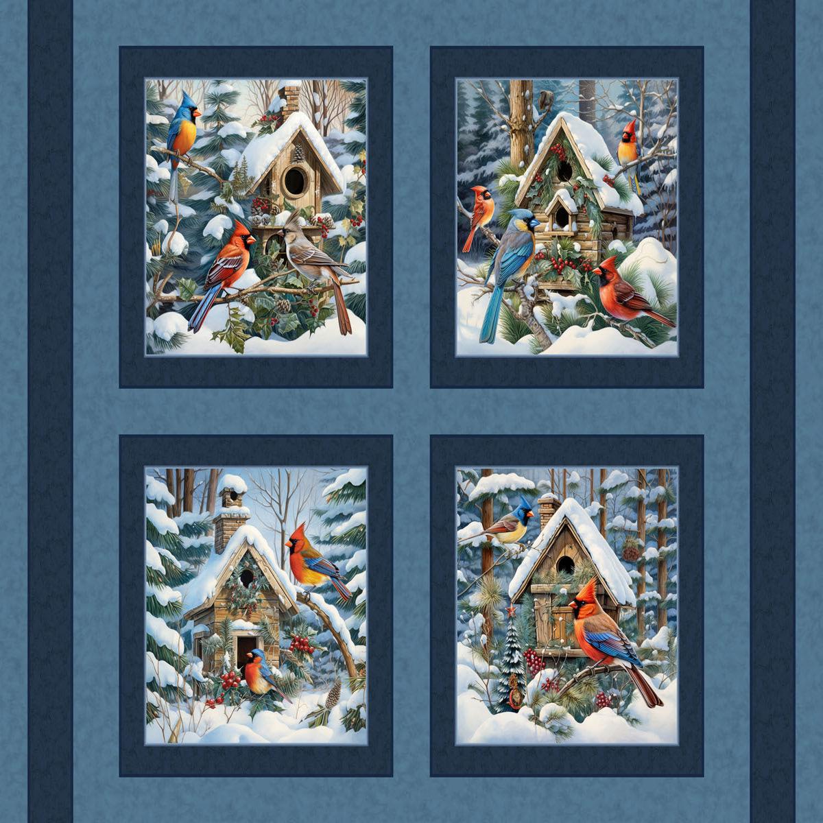 Snow Birds Pillow Panel Cotton Fabric - 1 yard