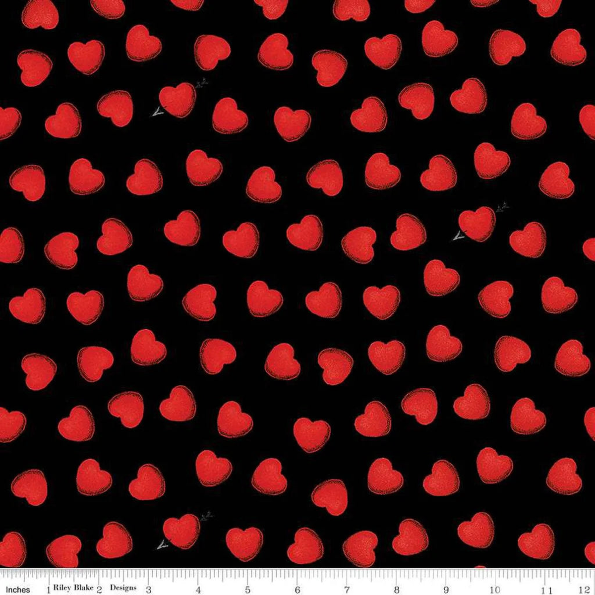 All My Heart Heart Toss Black Cotton Fabric - 1 yard