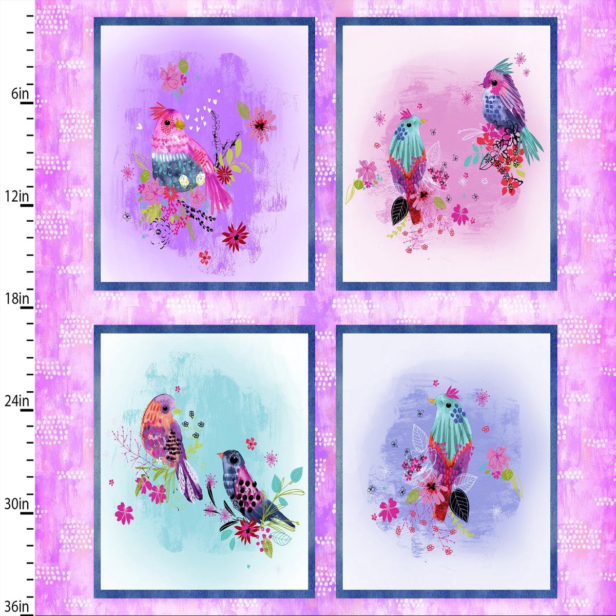 Bright Birds Panel Cotton Fabric