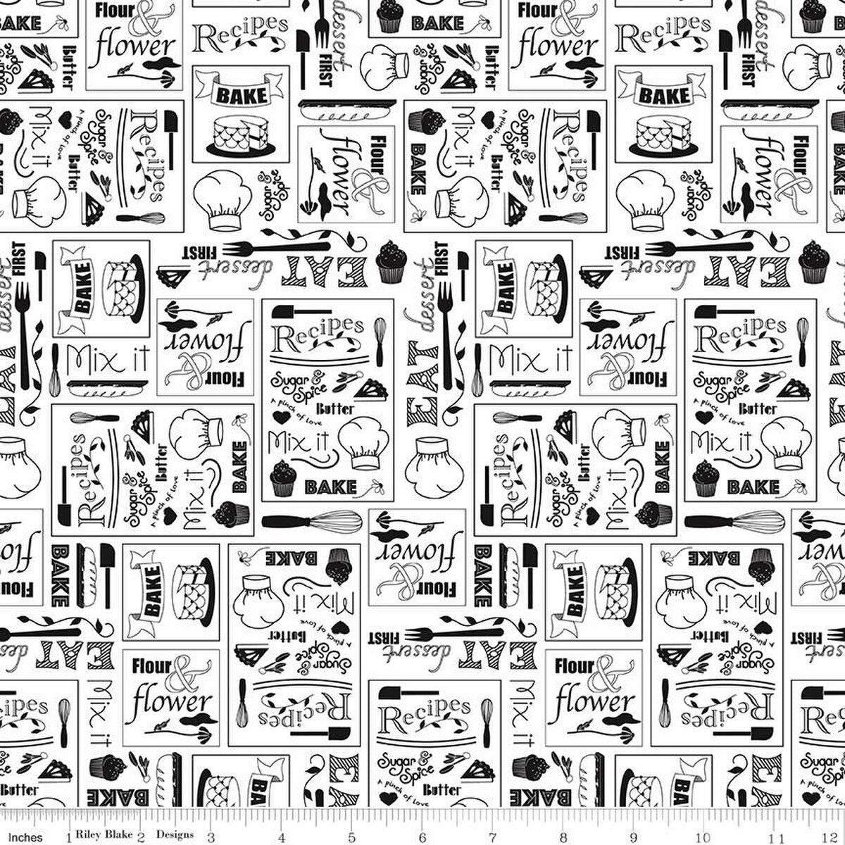 Flour & Flower Chalkboard White Cotton Fabric