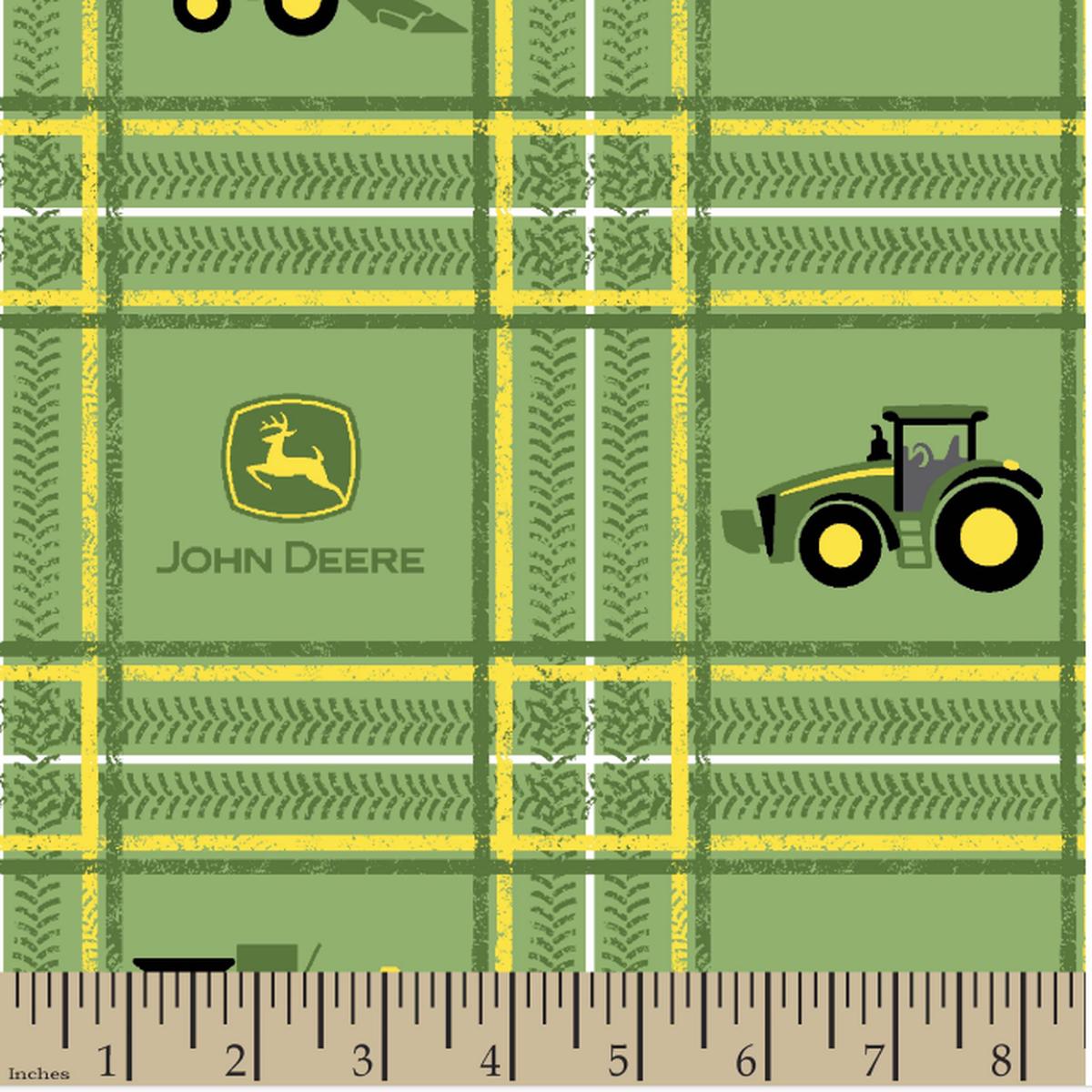 John Deere Tractor Plaid Cotton Fabric - 1 yard