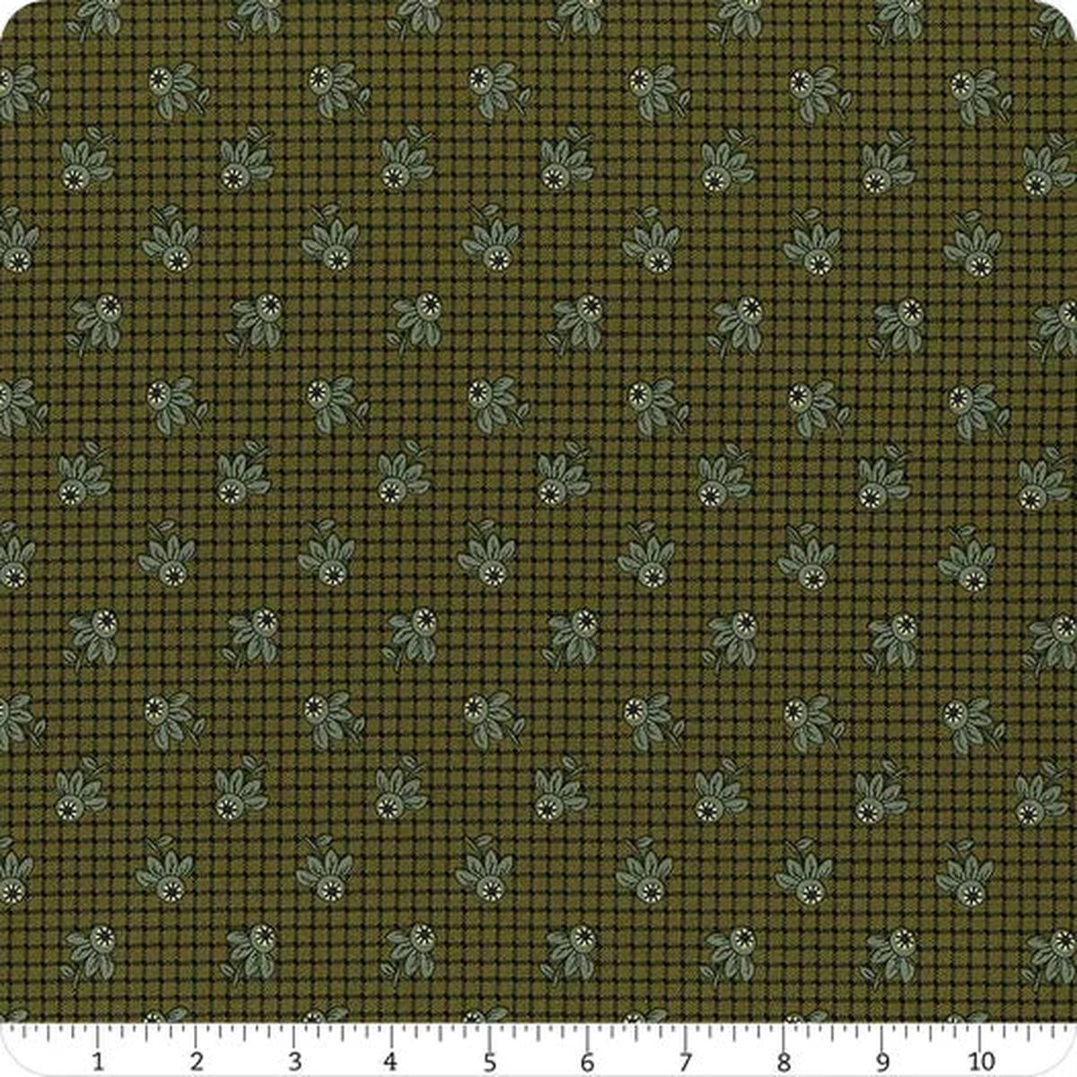 Midnight Lace Flower Check Olive Cotton Fabric