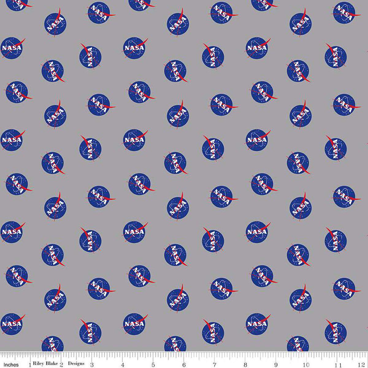 Outer Space by NASA Logo Toss Gray Cotton Fabric - 1 yard
