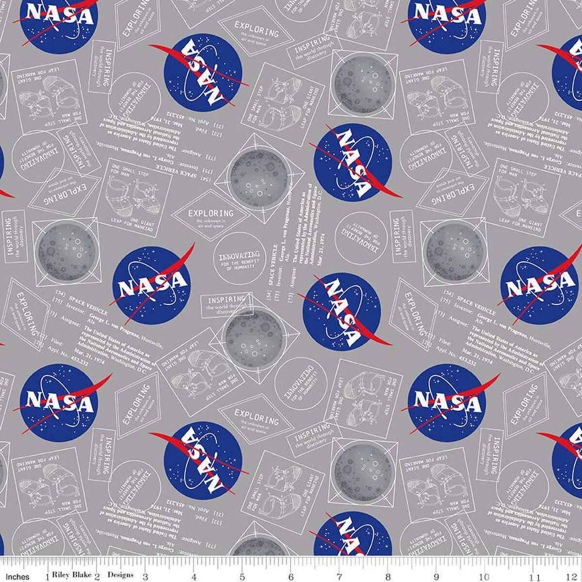 Outer Space by NASA Moon Boots Gray Cotton Fabric - 1 yard
