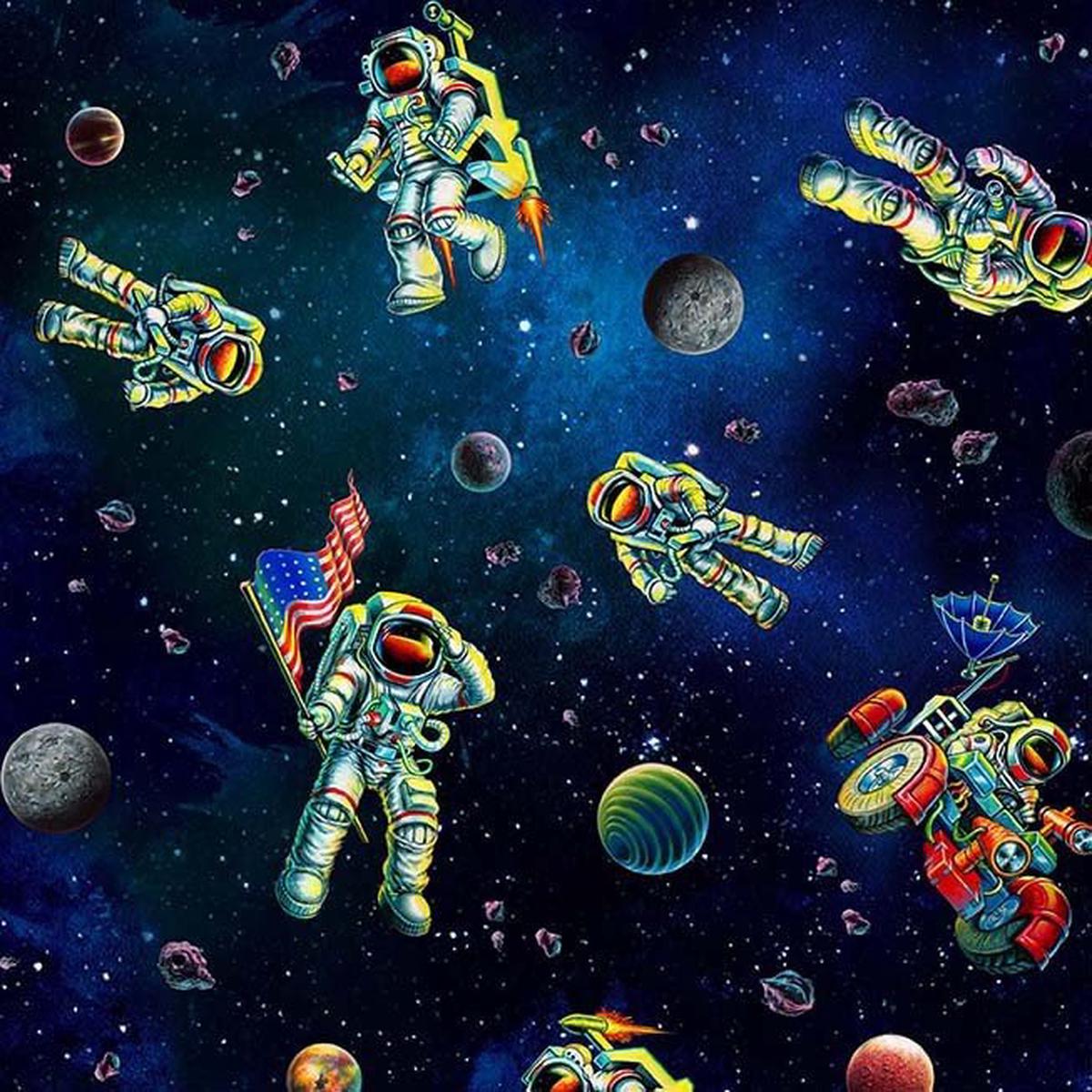 Space Travelers Blue Cotton Fabric - 1 Yard