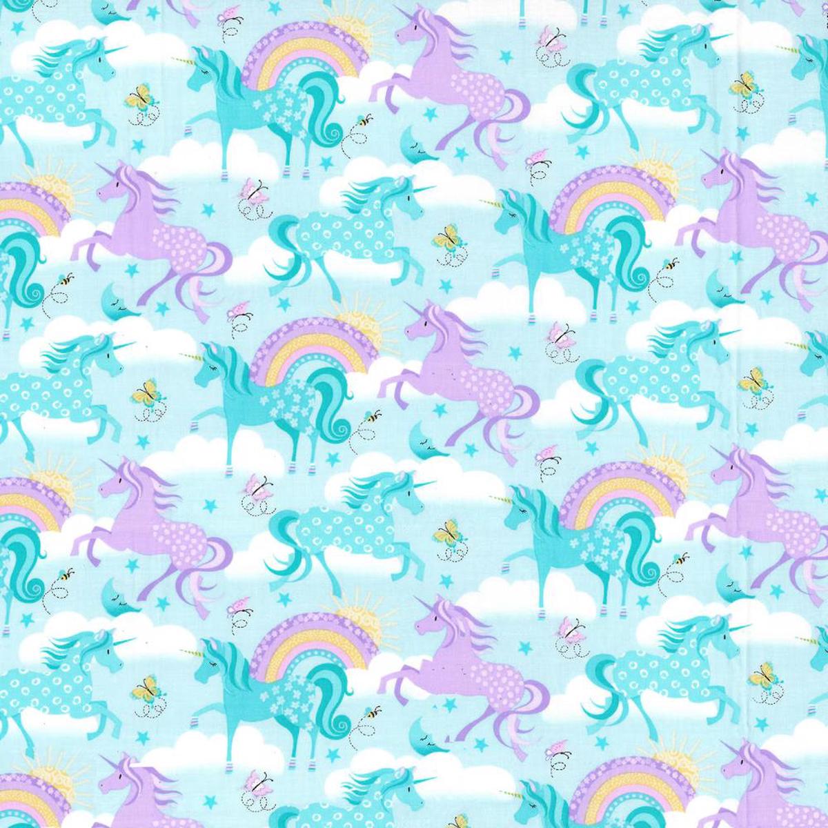 Unicorn Purple Nursery Cotton Fabric - 1 yard