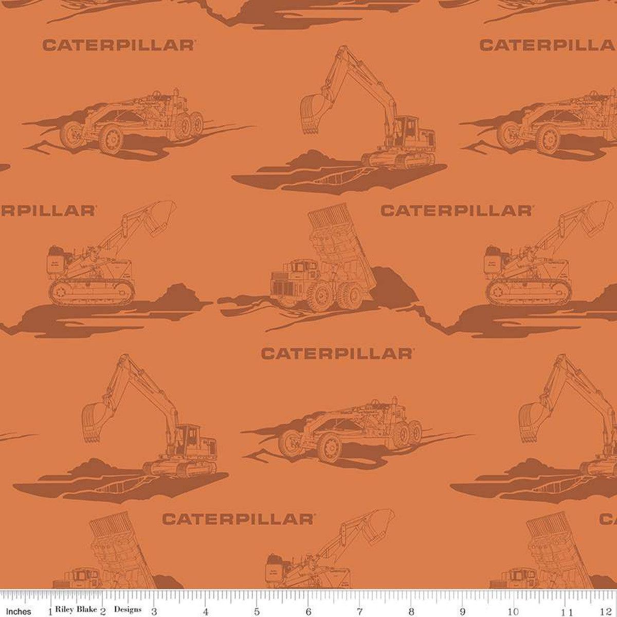 Vintage Caterpillar Main Orange Cotton Fabric