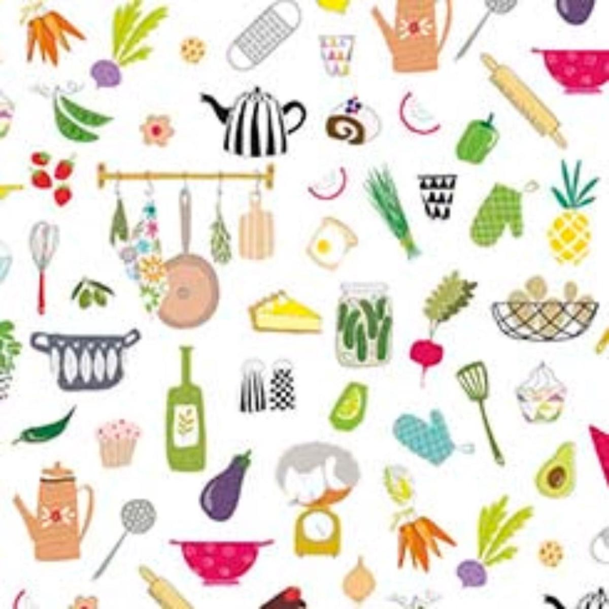 What's Cookin' White Cotton Fabric - 1 yard
