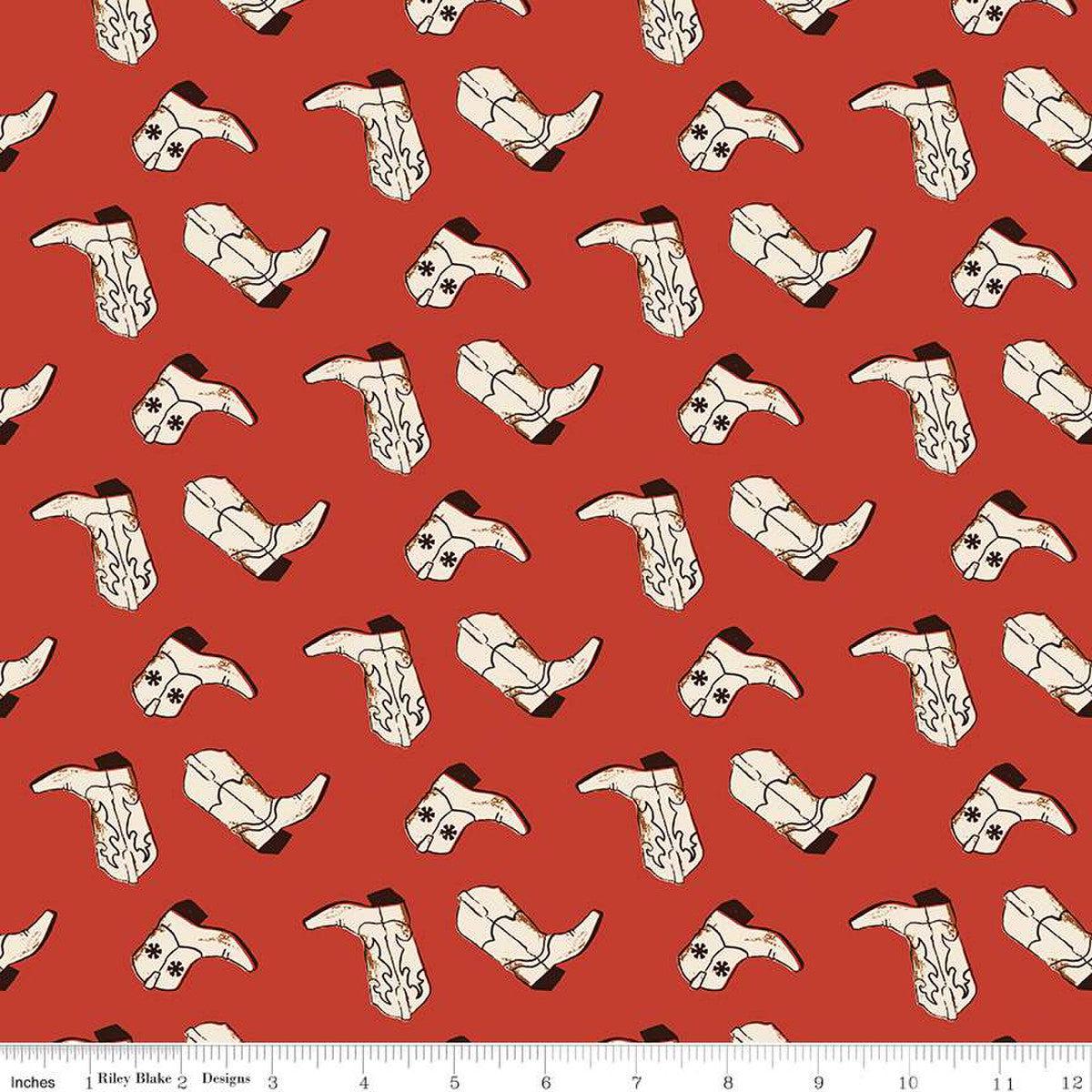Wild Rose Boots Red Cotton Fabric - 1 yard