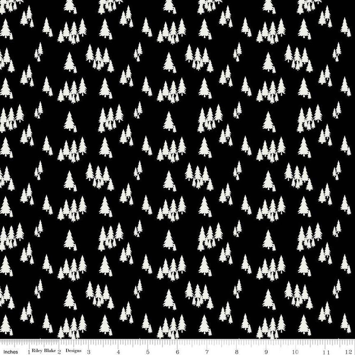 Woodsman Trees Black Cotton Fabric - 1 yard
