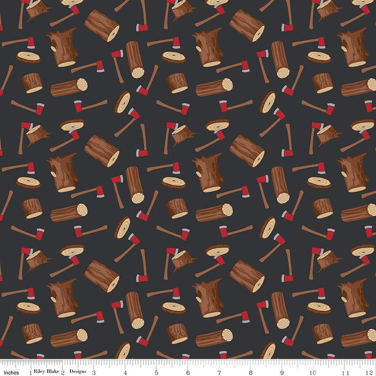 Woodsman Wood Axe Black Cotton Fabric - 1 yard
