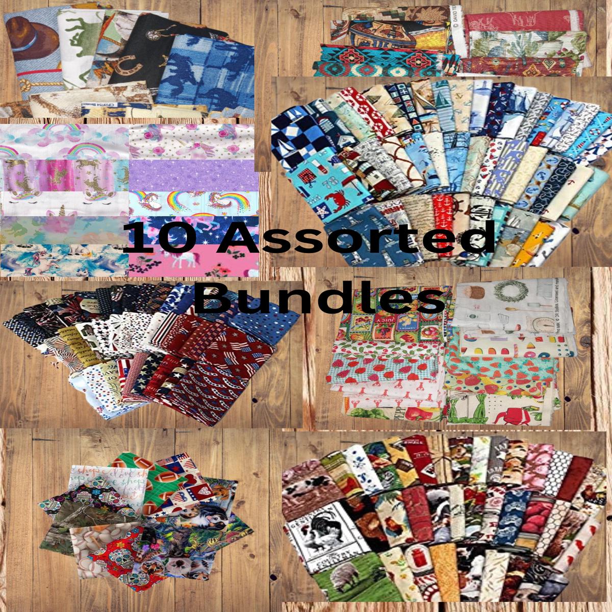 10 Fat Quarters - Assorted Fat Quarter Bundles Cotton (10 Bundles) - Pack of 10 Assorted Bundles
