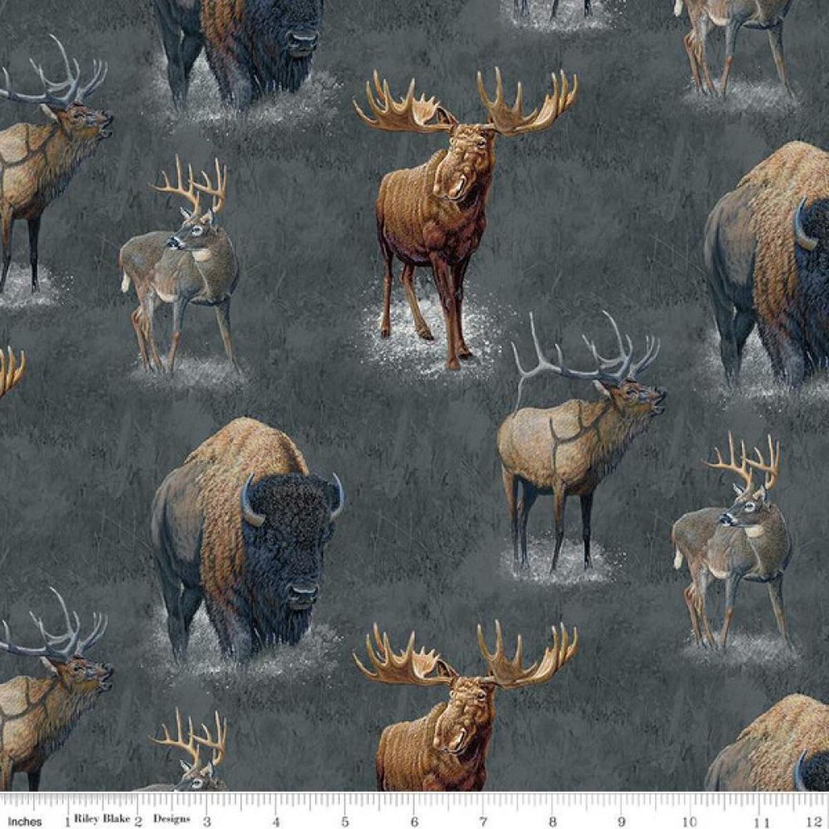 Big Game Charcoal Cotton Fabric - 1 yard