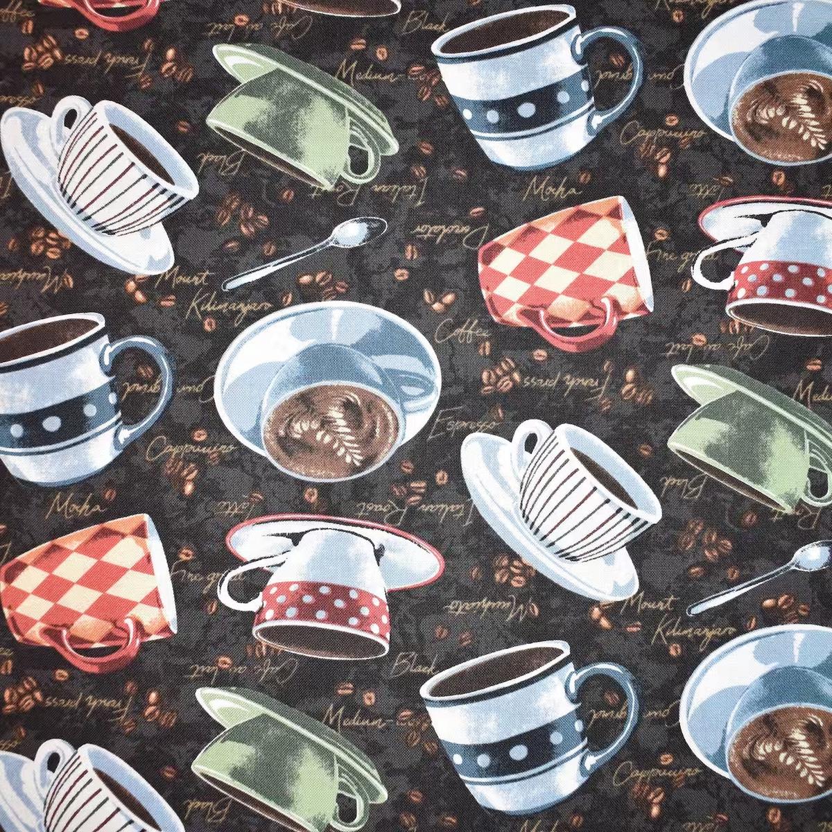 Brown Coffee Mug Toss Cotton Fabric - 1 yard