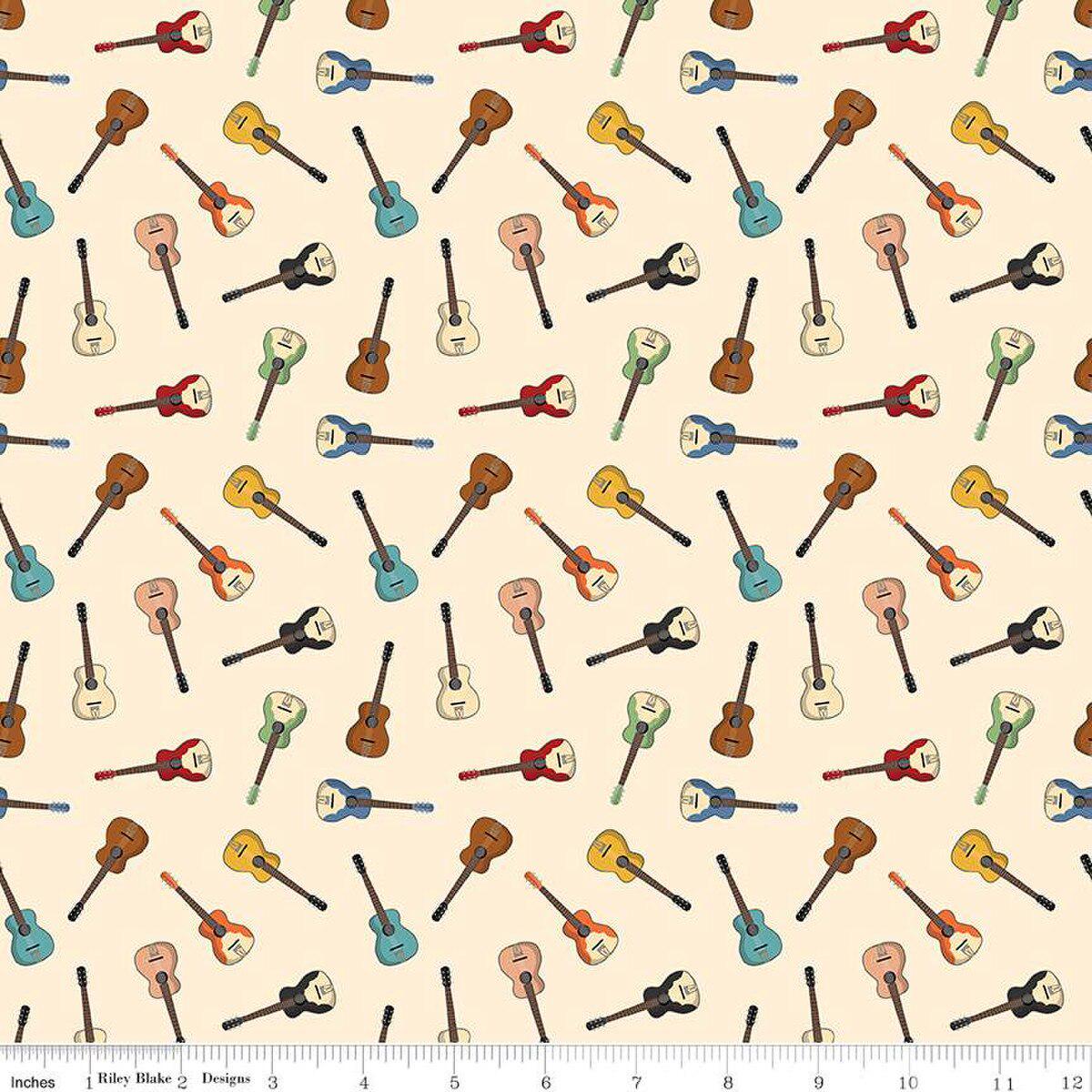 Cowboys Guitars Cream Cotton Fabric