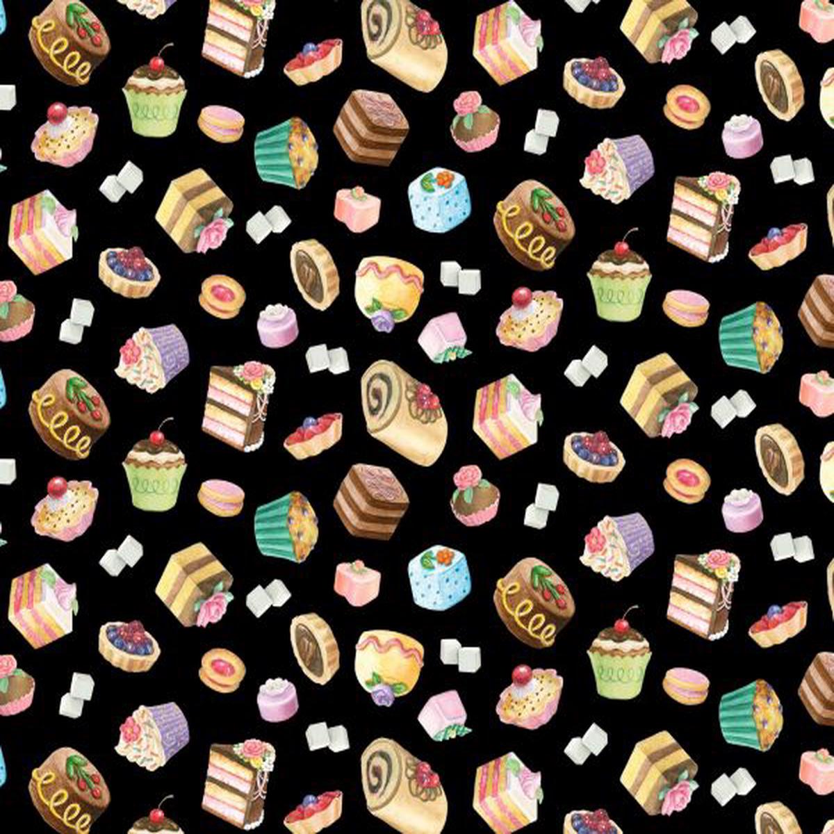 Fancy Tea Black Cotton Fabric