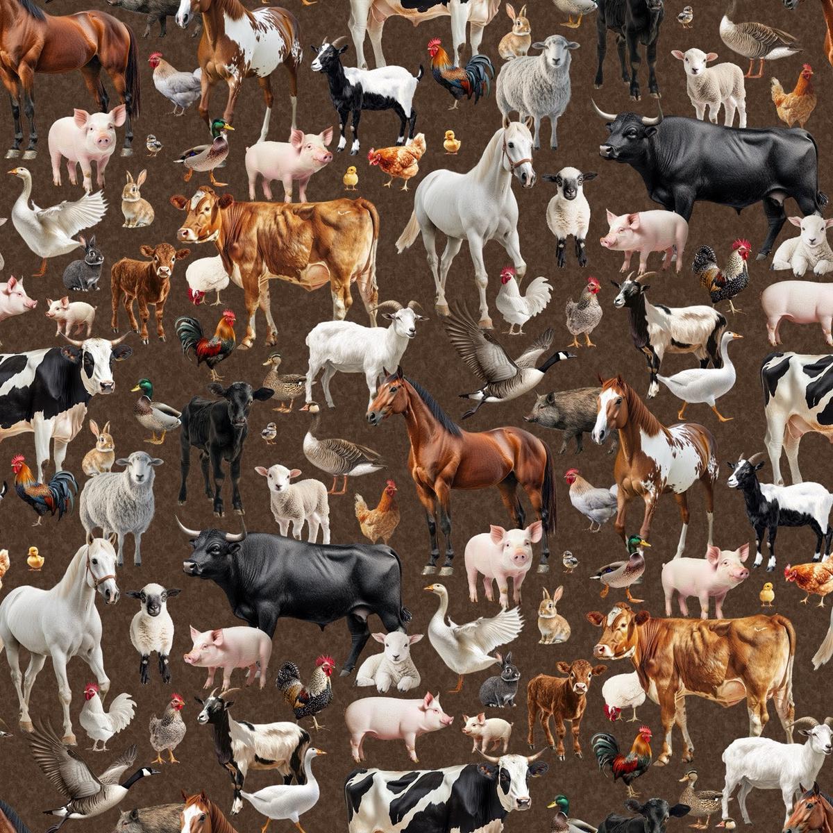 Farm Friends Brown Cotton Fabric - 1 yard