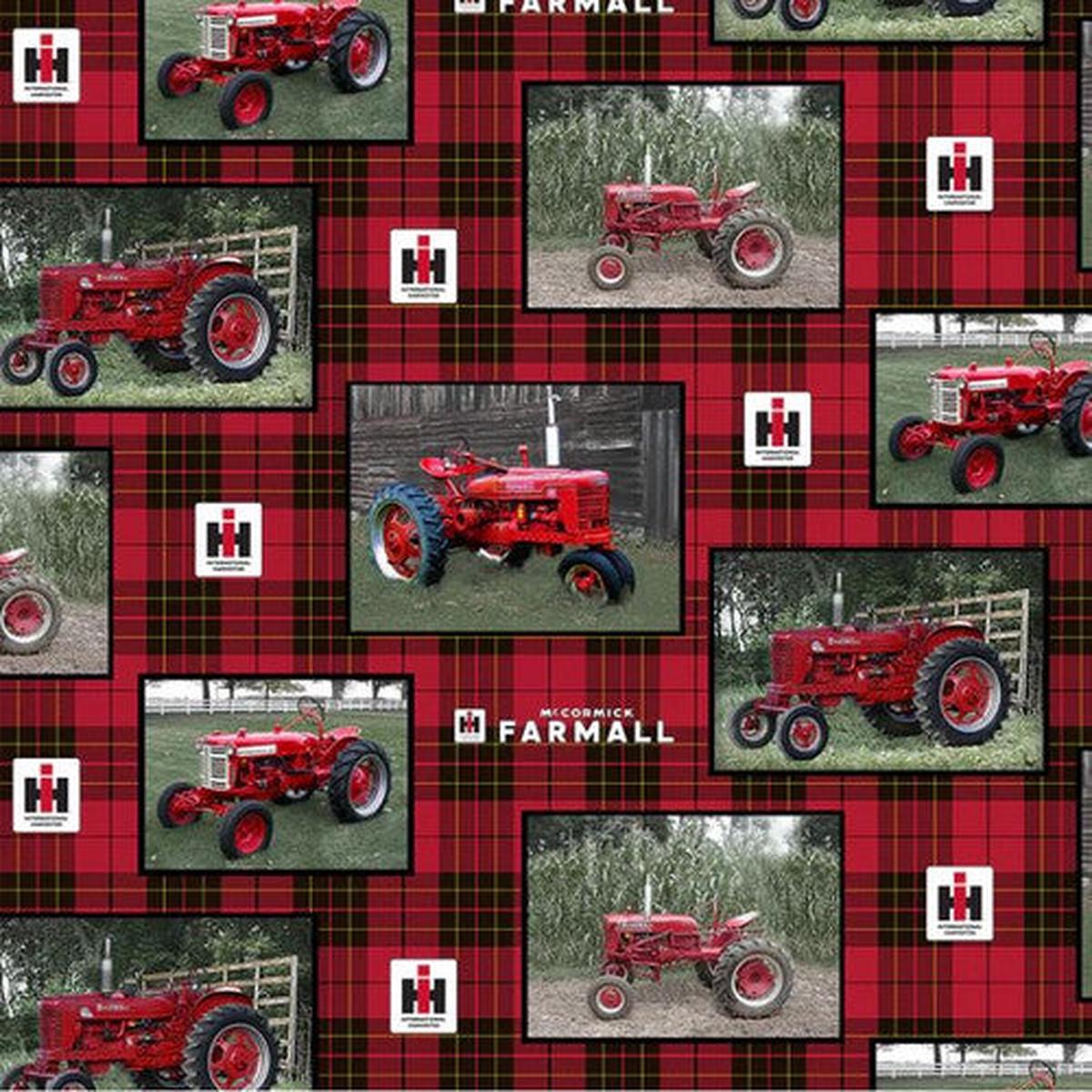 Farmall Tractor Plaid Cotton Fabric - 1 yard