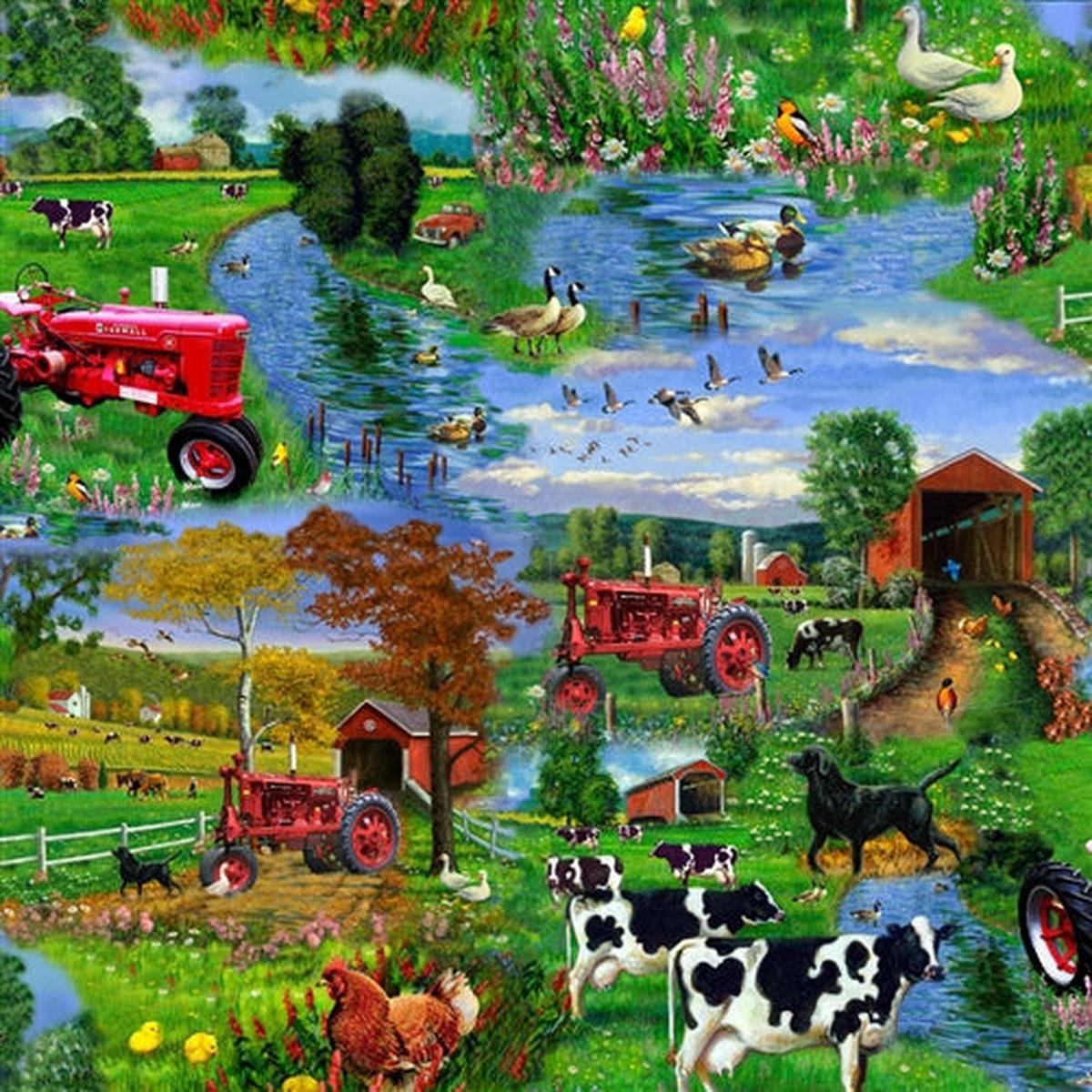 Farmall Tractor Scenic Cotton Fabric - 1 yard