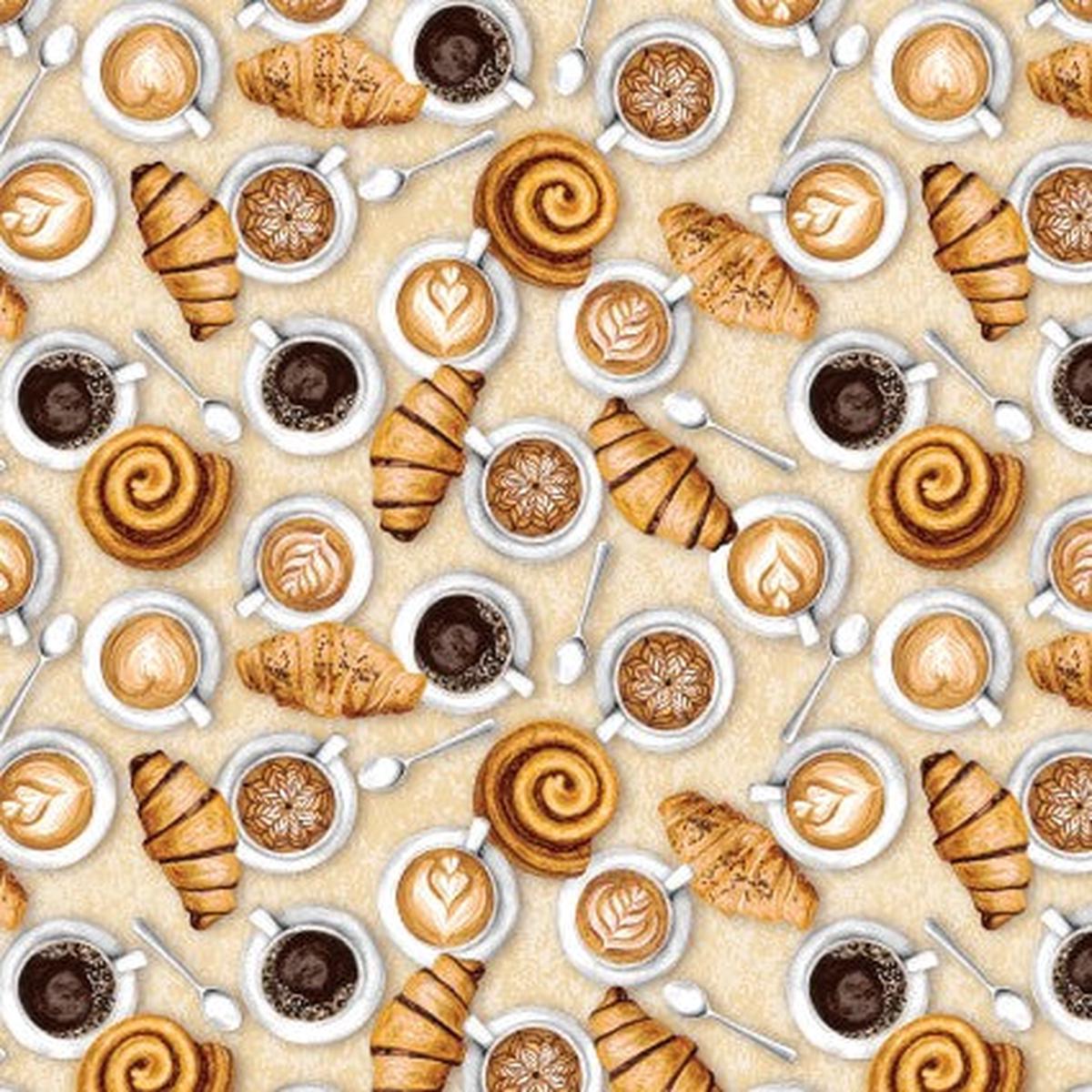 For The Love Of Coffee Coffee & Pastries Cotton Fabric - 1 yard