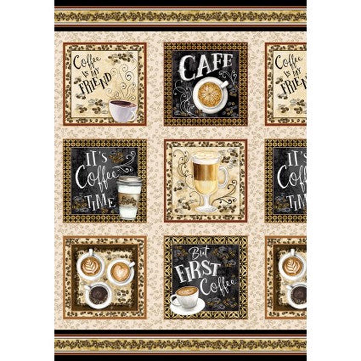 For The Love Of Coffee Coffee Time Panel Cotton Fabric - 1 panel
