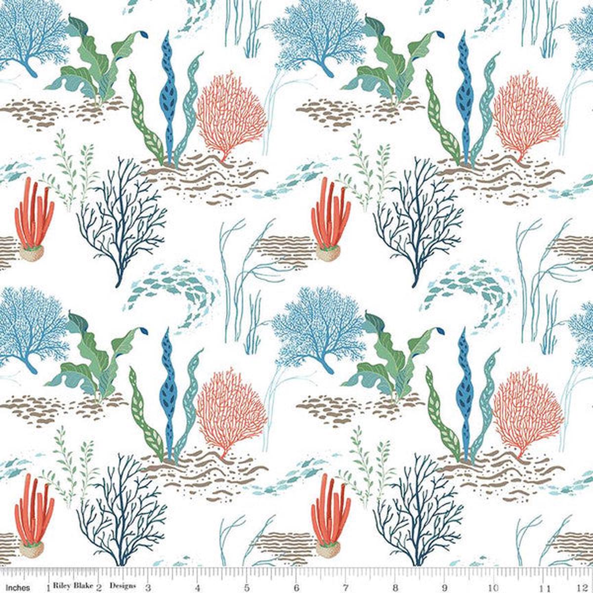 Free as the Ocean Reef White Cotton Fabric - 1 yard