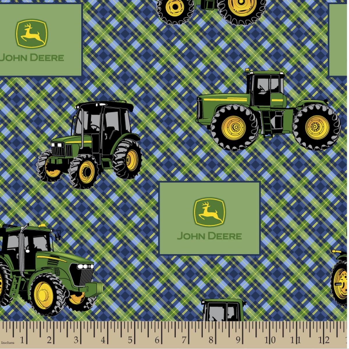 John Deere Diagonal Plaid Blue Cotton Fabric - 1 yard