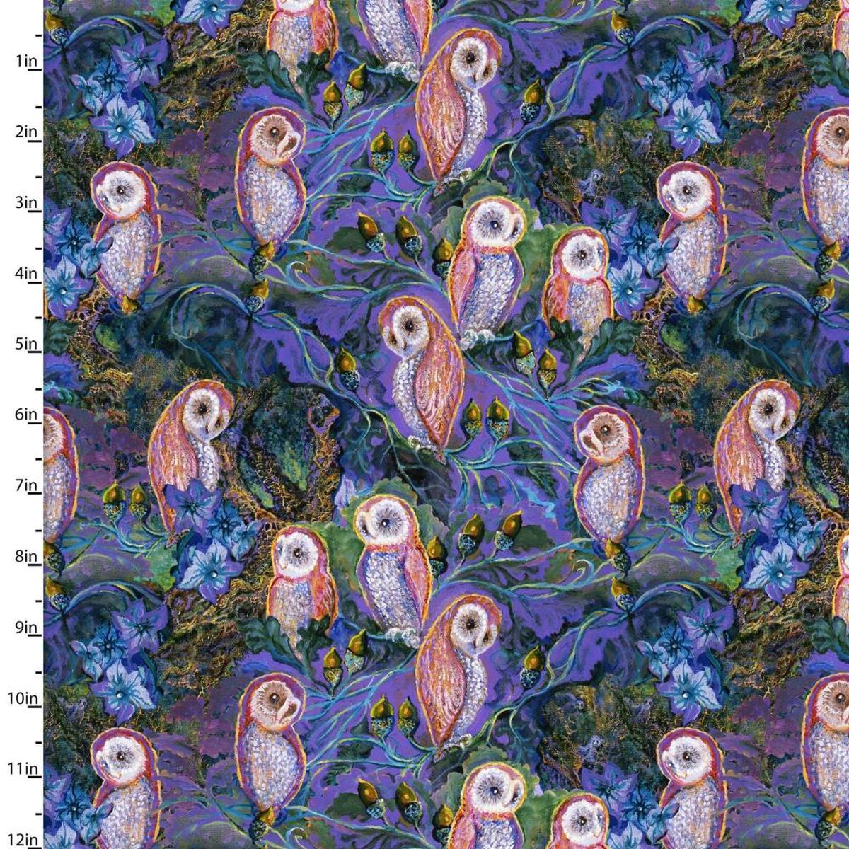 Love is All Around Owlet Brood Purple Cotton Fabric - 1 Yard