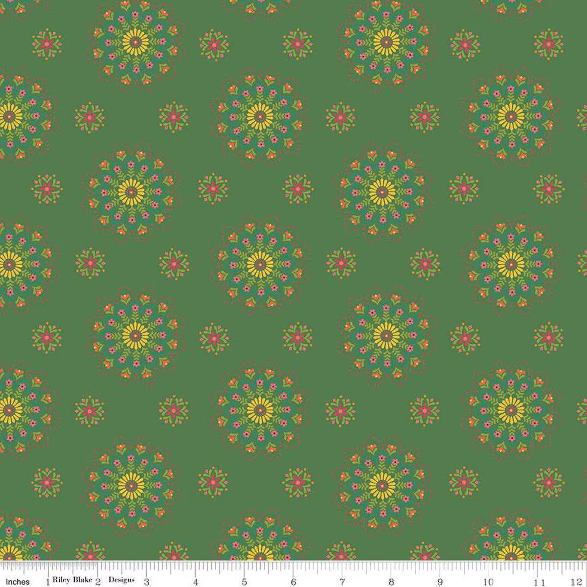 Market Street Medallions Green Cotton Fabric - 1 yard